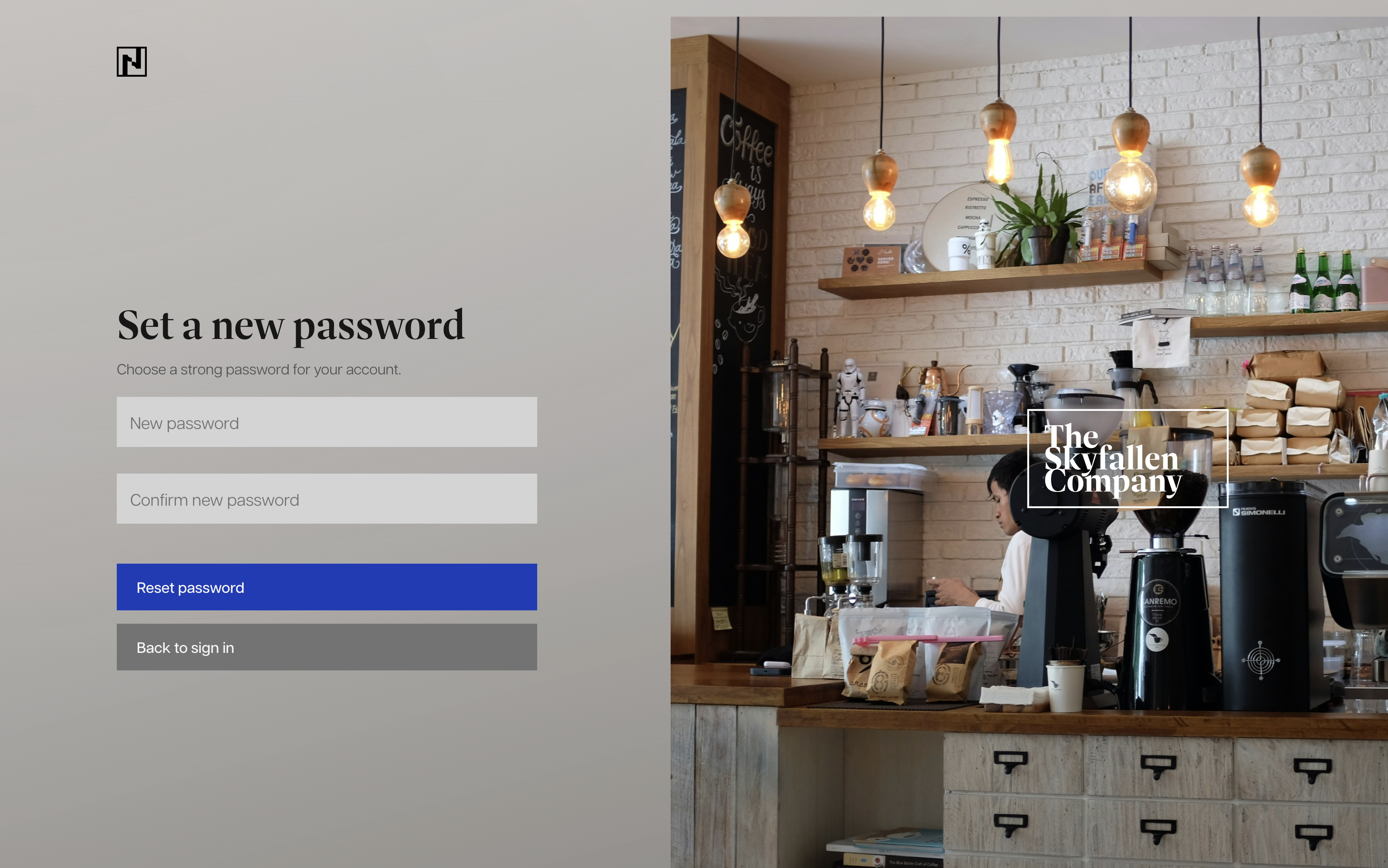 Reset flow — set a new password