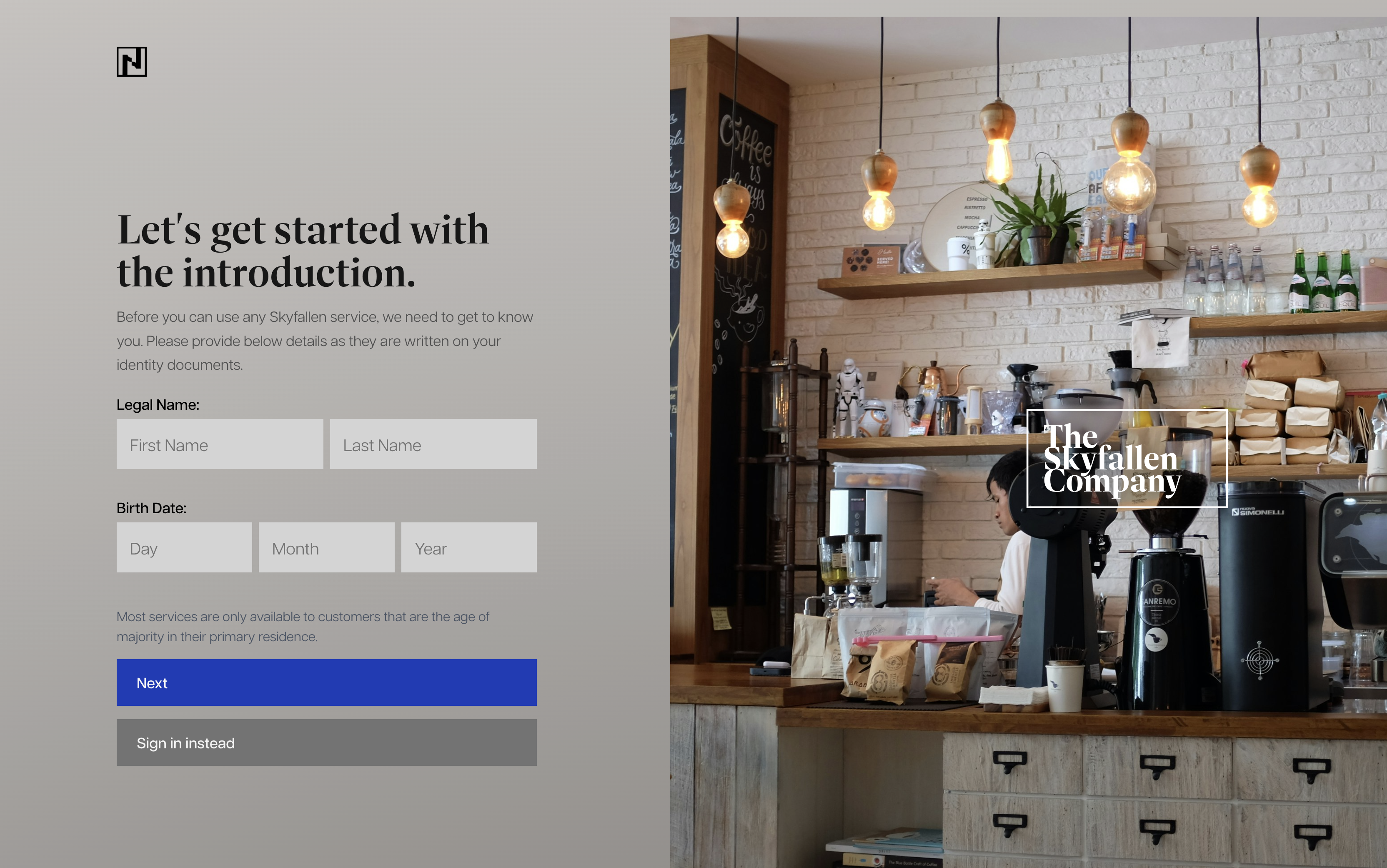 Introduction step on the sign-up flow